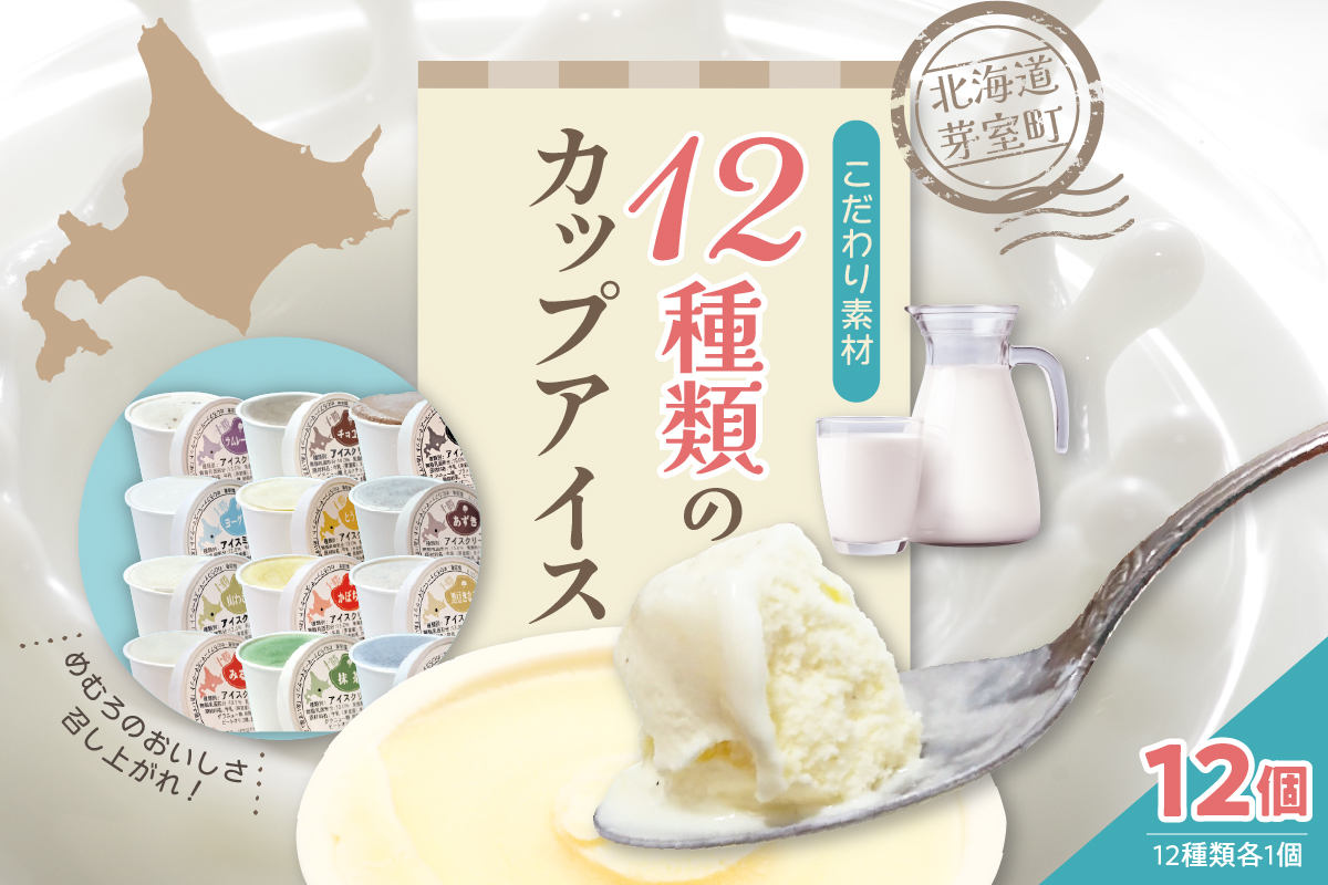 北海道十勝芽室町 12種類の味が楽しめる 安定剤不使用 カップアイスクリーム me008-002c