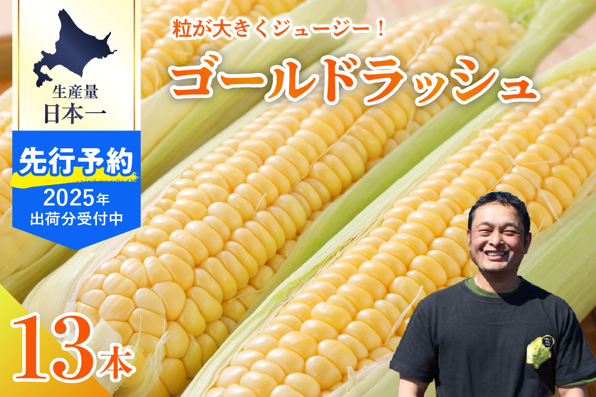 【2025年分先行予約】とうもろこし スイートコーン ゴールドラッシュ 13本 トウモロコシ 野菜 BBQ ソロキャンプ 送料無料 お取り寄せ 北海道 十勝 芽室町me062-002c-25